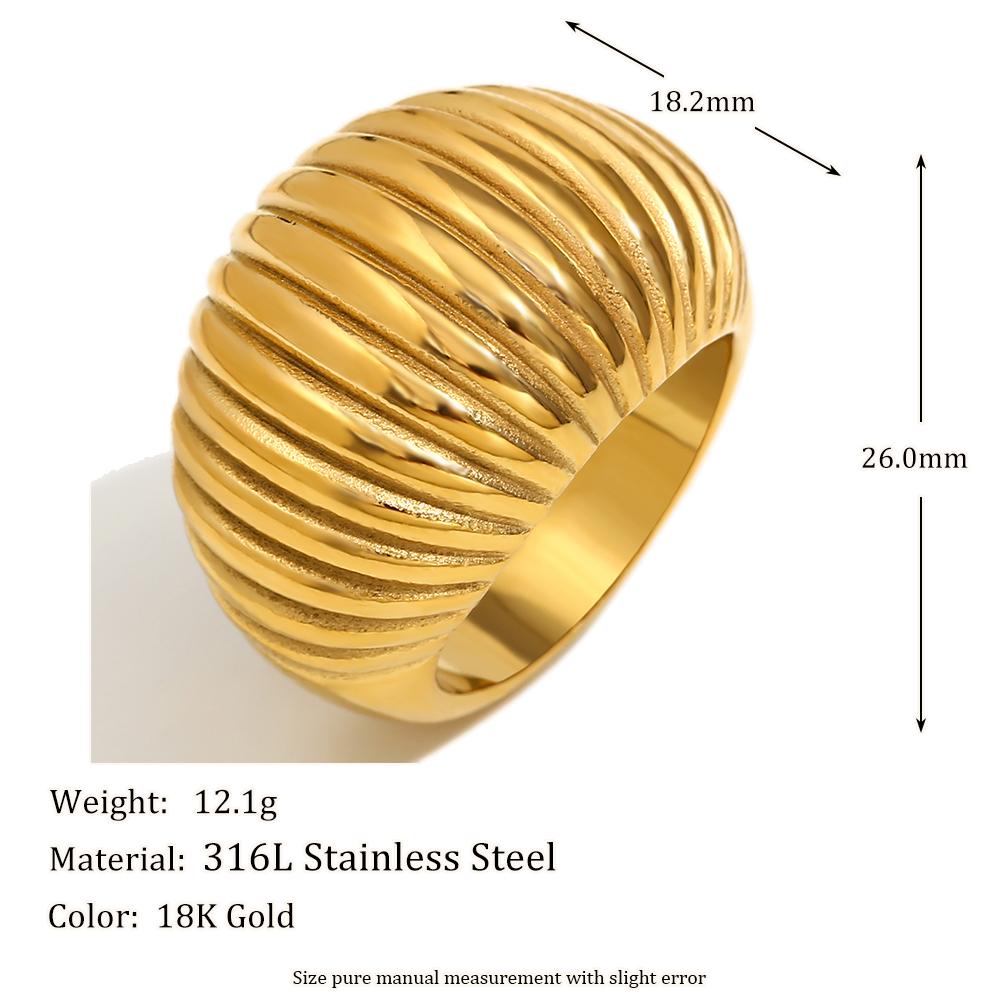 

E.B.belle Minimalist Style Fat Bread Stripe Ring 18K Gold Plated Stainless Steel Party Women Fashion Jewelry 6