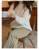 Women's Gentle Style Cashmere Round Neck Cardigan - Autumn Winter Twist Flower Knit Sweater