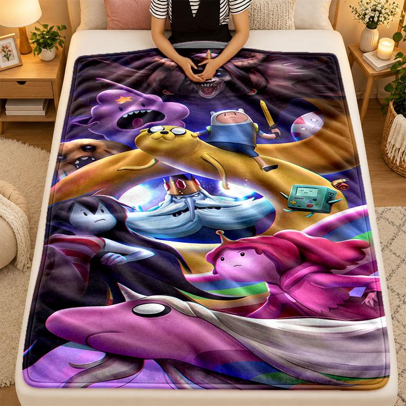 Flannel BlanketAdventure Time Cartoon Warm Soft Throw Blanket for Indoor Sofa Bed Living Room Use