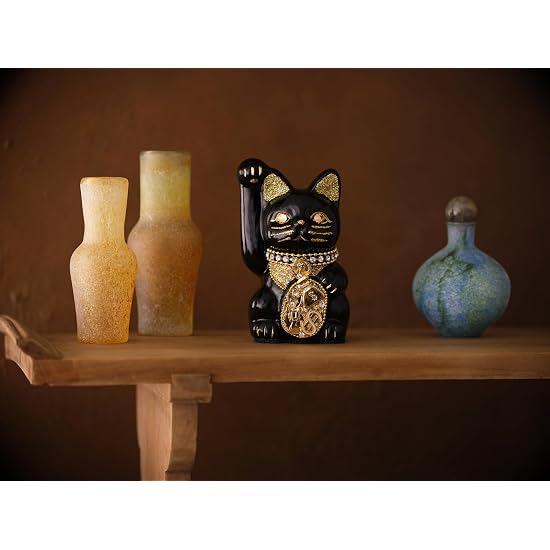 Goen-Neko Millionaire Cat (S-SIZE Black) Right Paw Raised / Ceramic_lucky cat Maneki-neko Beckoning