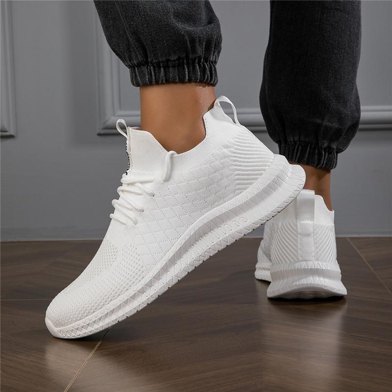 Modieuze Hoge Ademende Casual Sportschoenen voor Heren, Lente en Herfst Gevulkaniseerde Hardloopschoenen voor Heren 46 white