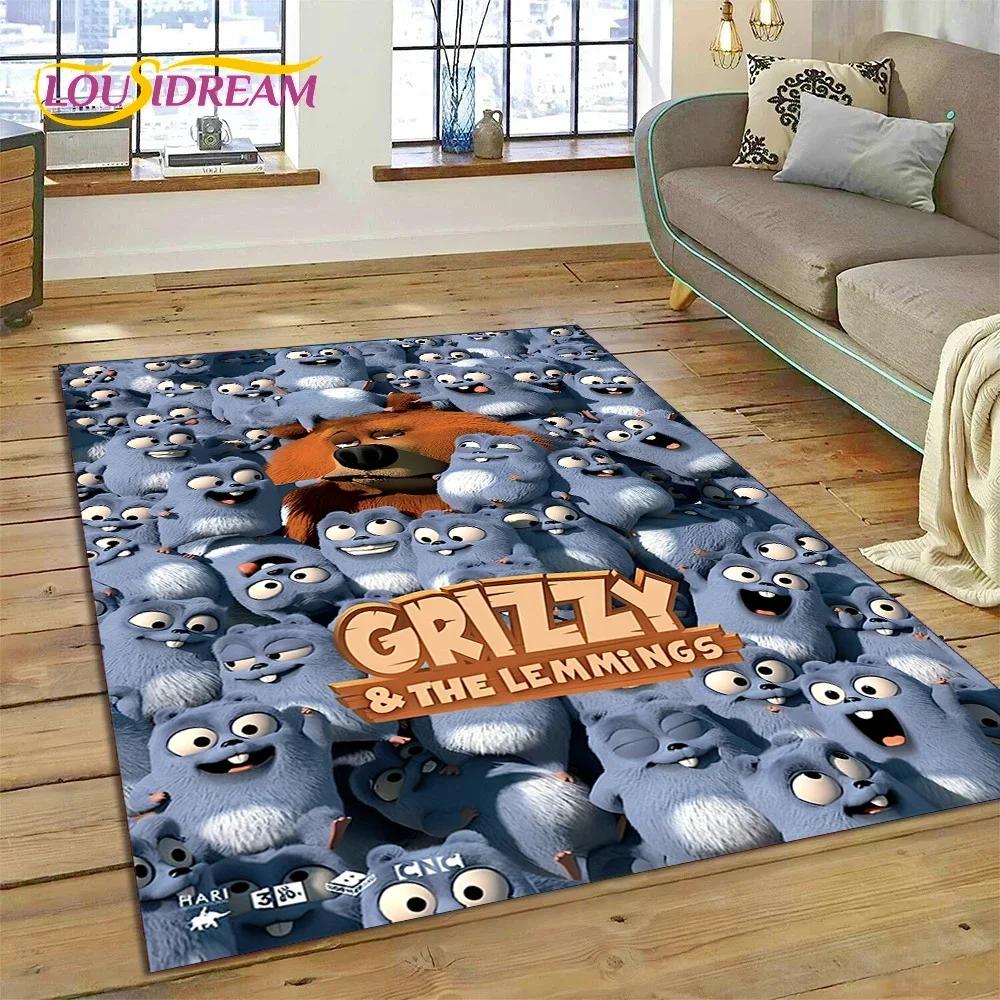 Cartoon Grizzy and The Lemmings Koberec Koberec do ložnice Obývací pokoj Dekorace domácí pohovky, Dětská hra Velká dekorační podložka na podlahu Dárek