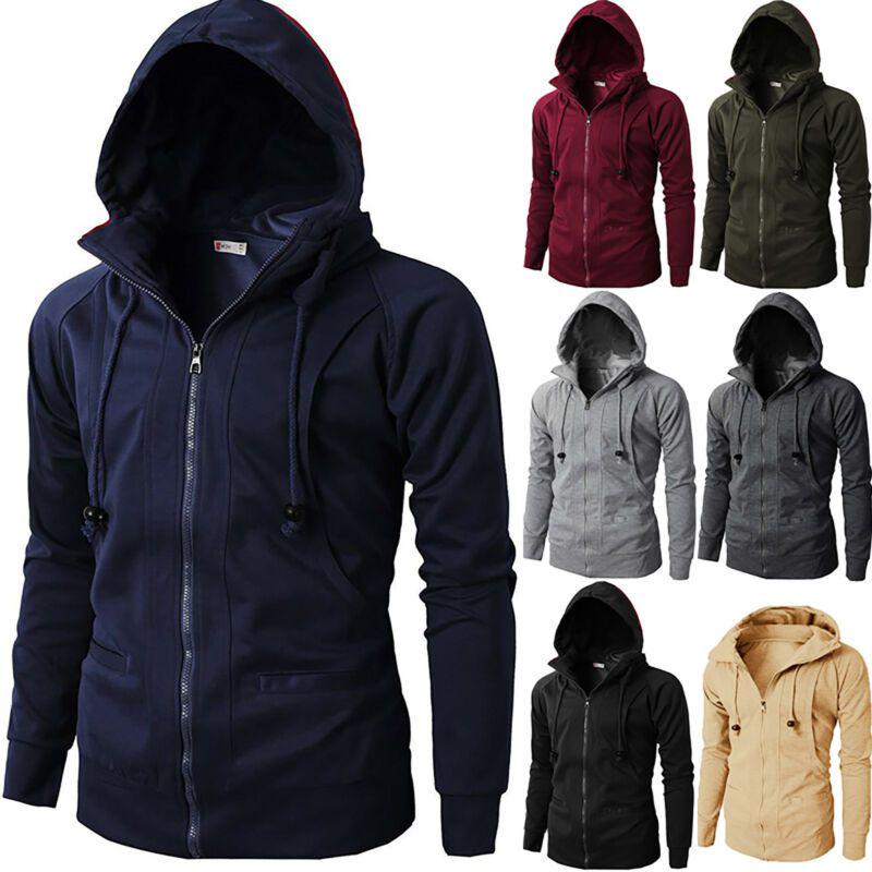 Stylish Men's Hooded Coat With Drawstring And Zipper Up Slim Fit Hoodie Jacket Overcoat