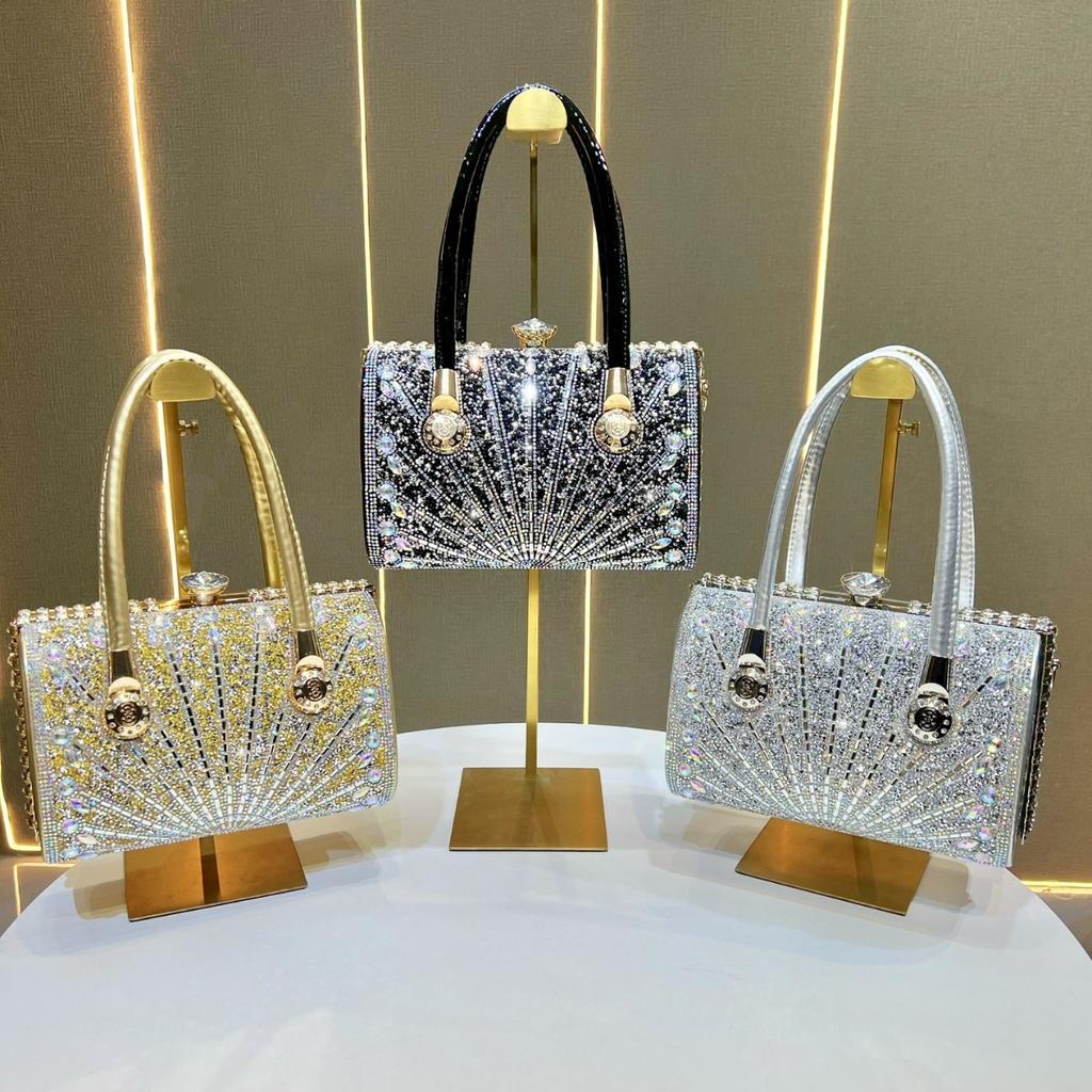 Bolso de Noche Brillante 2024 para Mujer, Bolso de Mano de Lujo con Pedrería para Boda, Bolso de Hombro de Gran Capacidad para Fiesta de Graduación