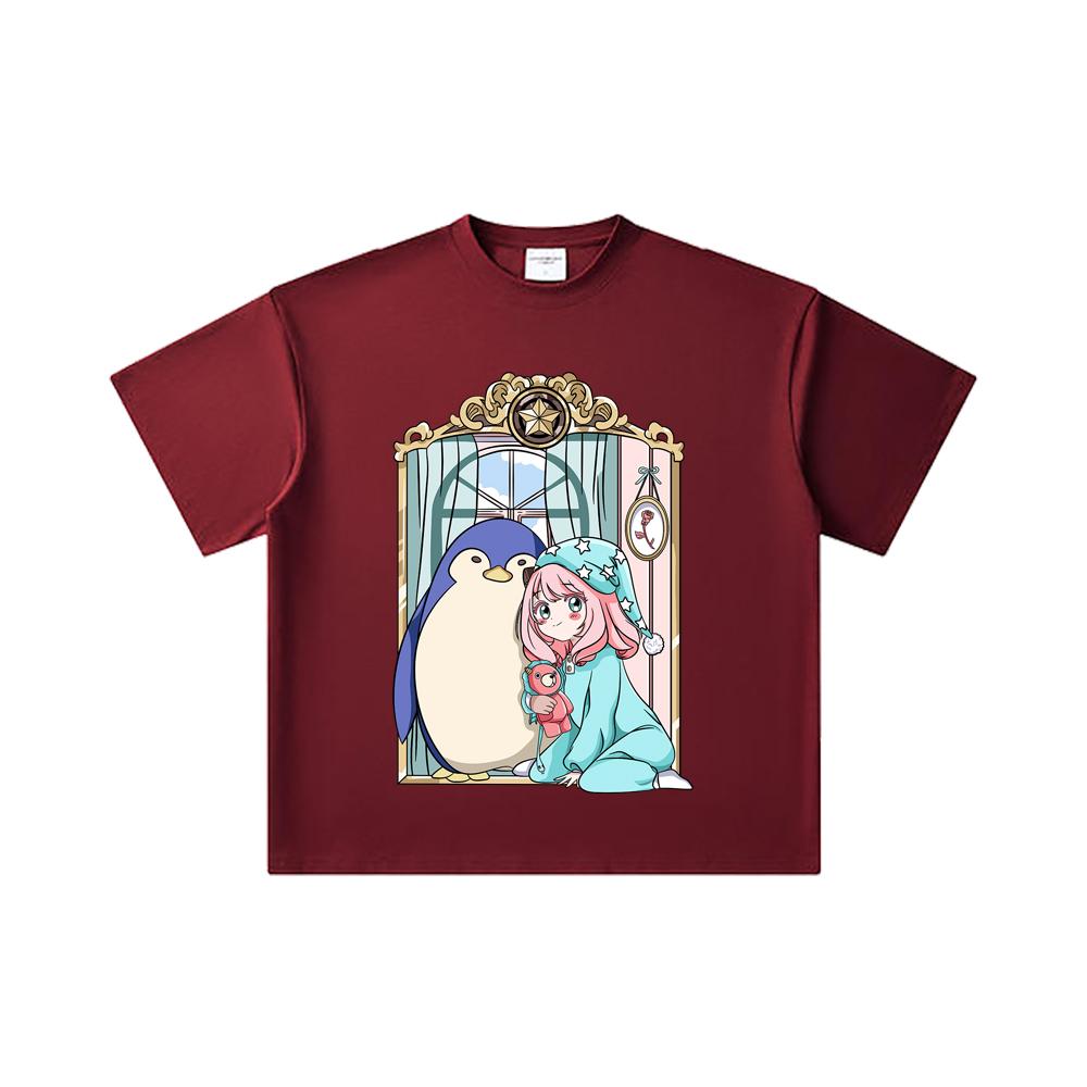 

260 GSM Double Yarn 32 Count 100% Cotton Spy Family V10 Print Unisex Heavy Cotton T Shirt 2XL вина червоного кольору