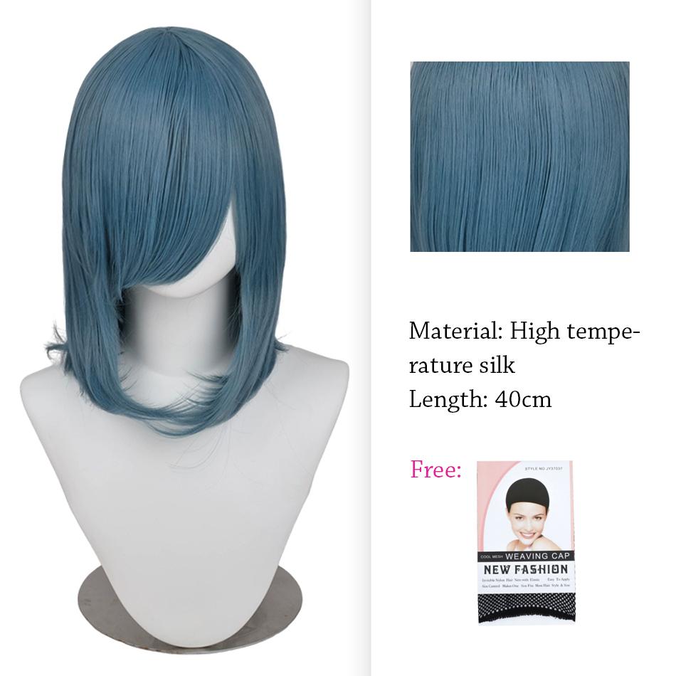 40cm Anime Synthetic White Purple Cosplay Wigs Short Green Hair Straight Silver Wig Pink Hairpiece Short Wig with Bangs