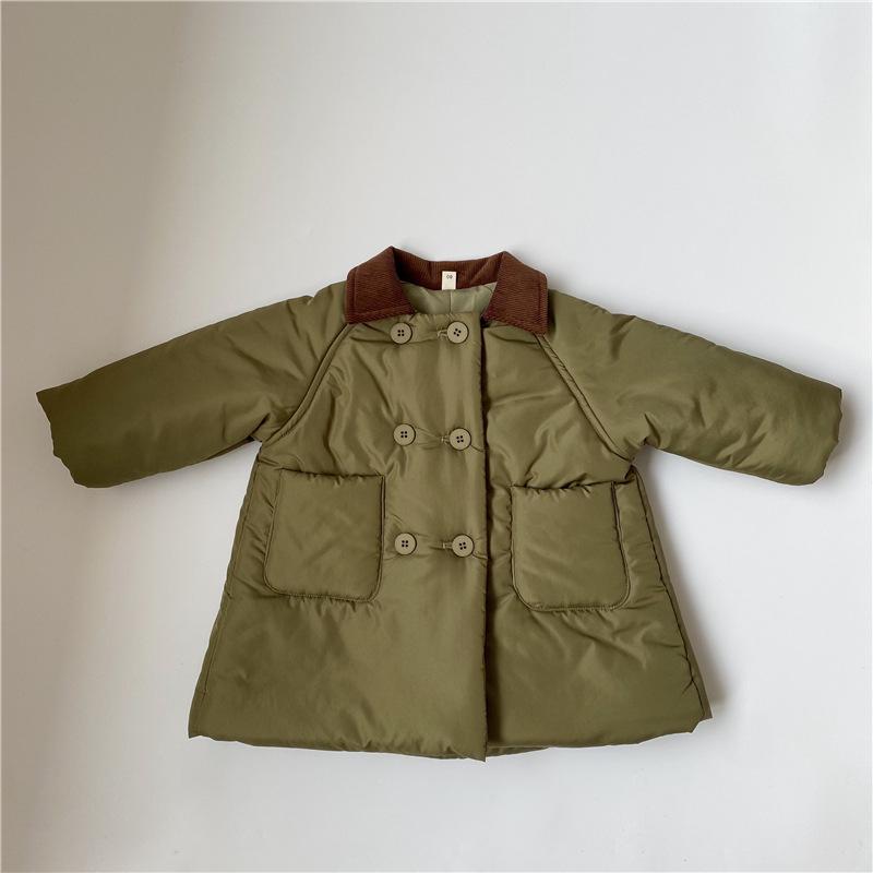 

GL-Kids Korean Style Children s Turn-Down Collar Double-Breasted Winter Cotton Coat for Boys and Girls 130