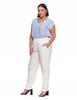 Women's Linen Trousers with Elastic Waistband, Elegant, Straight Leg, MORAJ M WHITE