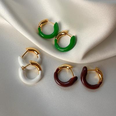 Retro náušnice kruhy s kapkovou glazurou v hongkongském stylu, dámské lehce luxusní niche designové náušnice se zapínáním na klip
