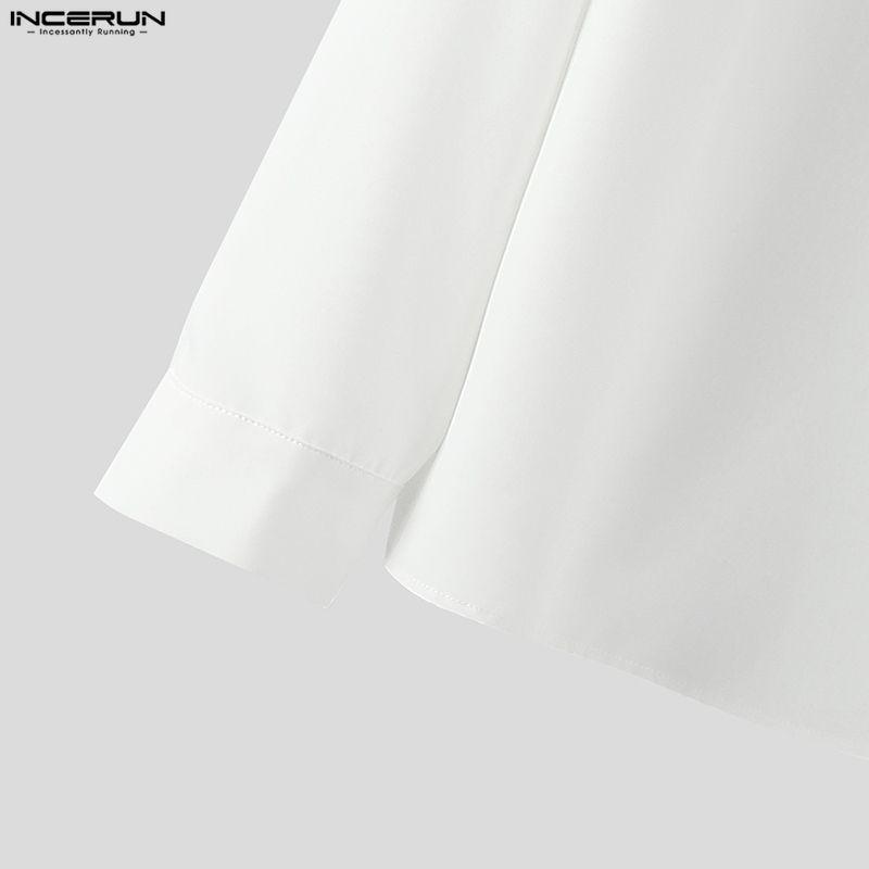 INCERUN S-5XL Men Round Neck Layers Long Sleeve Solid Casual Shirts Tops