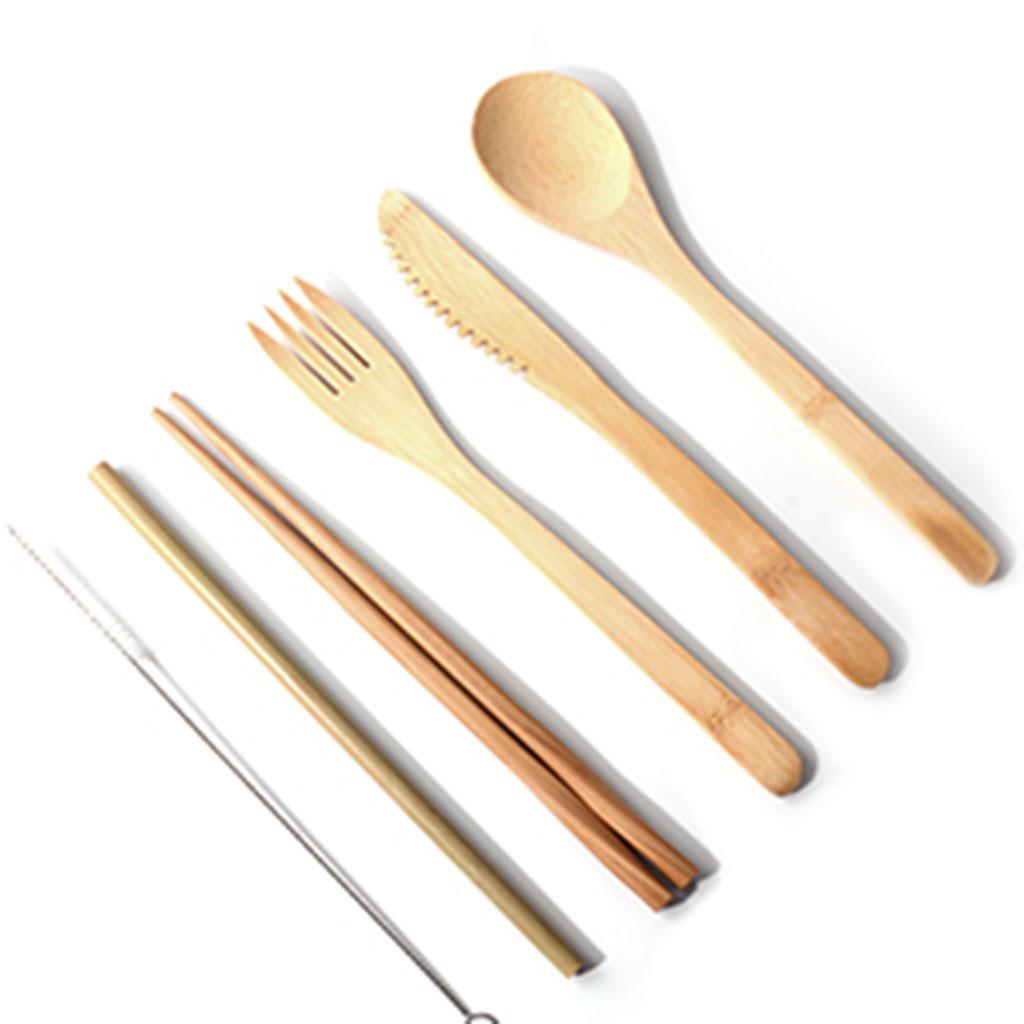 Portable Cutlery Travel Eco-friendly Fork Spoon Set Include Reusable Bamb