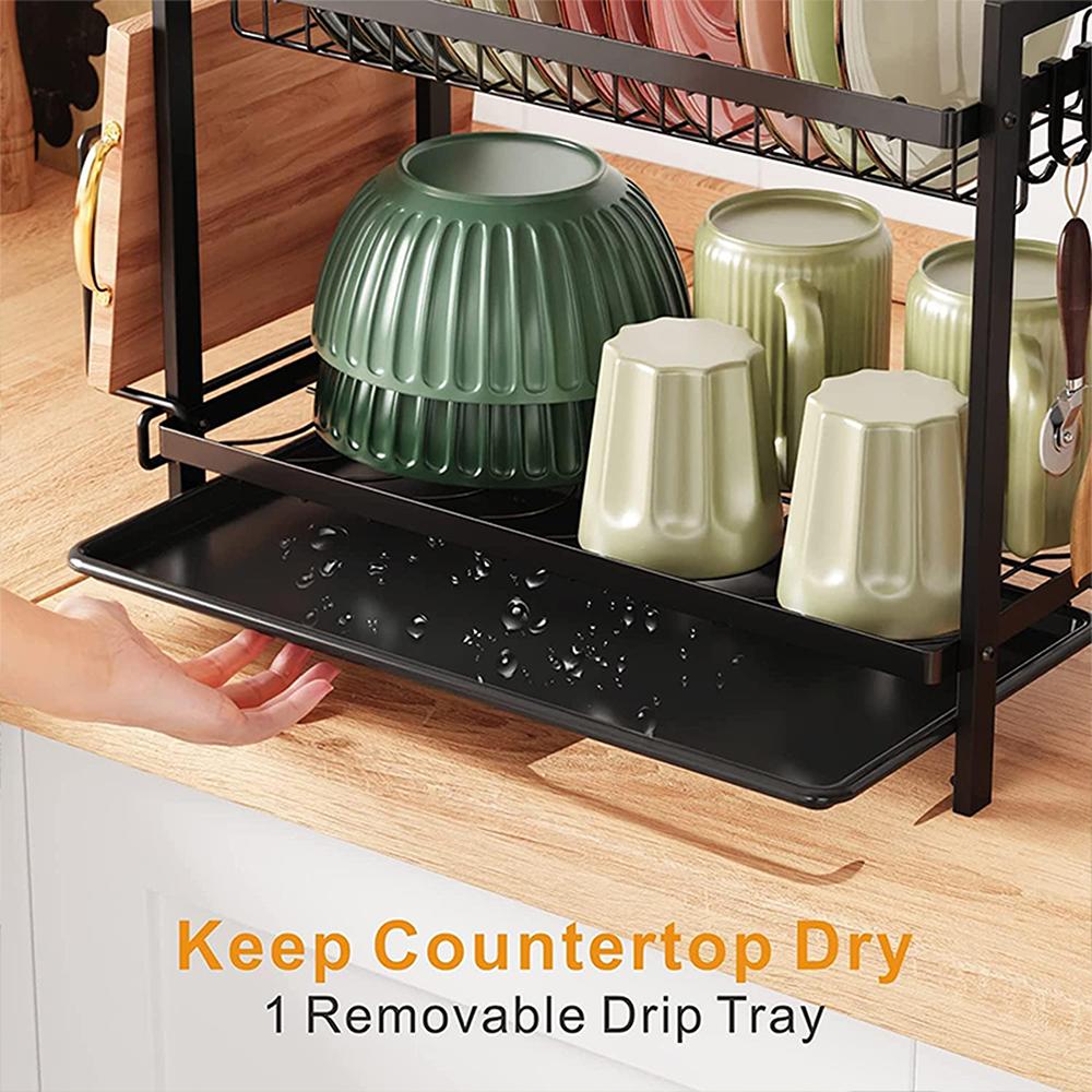 3Layer Kitchen Dish Drying Rack Cutlery Organizer Drainage Basket for Utensils & Plate Storage Fits Over Sink or in Washing Area