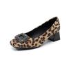 Leopard Print Rhinestone High Heels - Square Toe, Chunky Heel, Plus Size 43, European & American Style