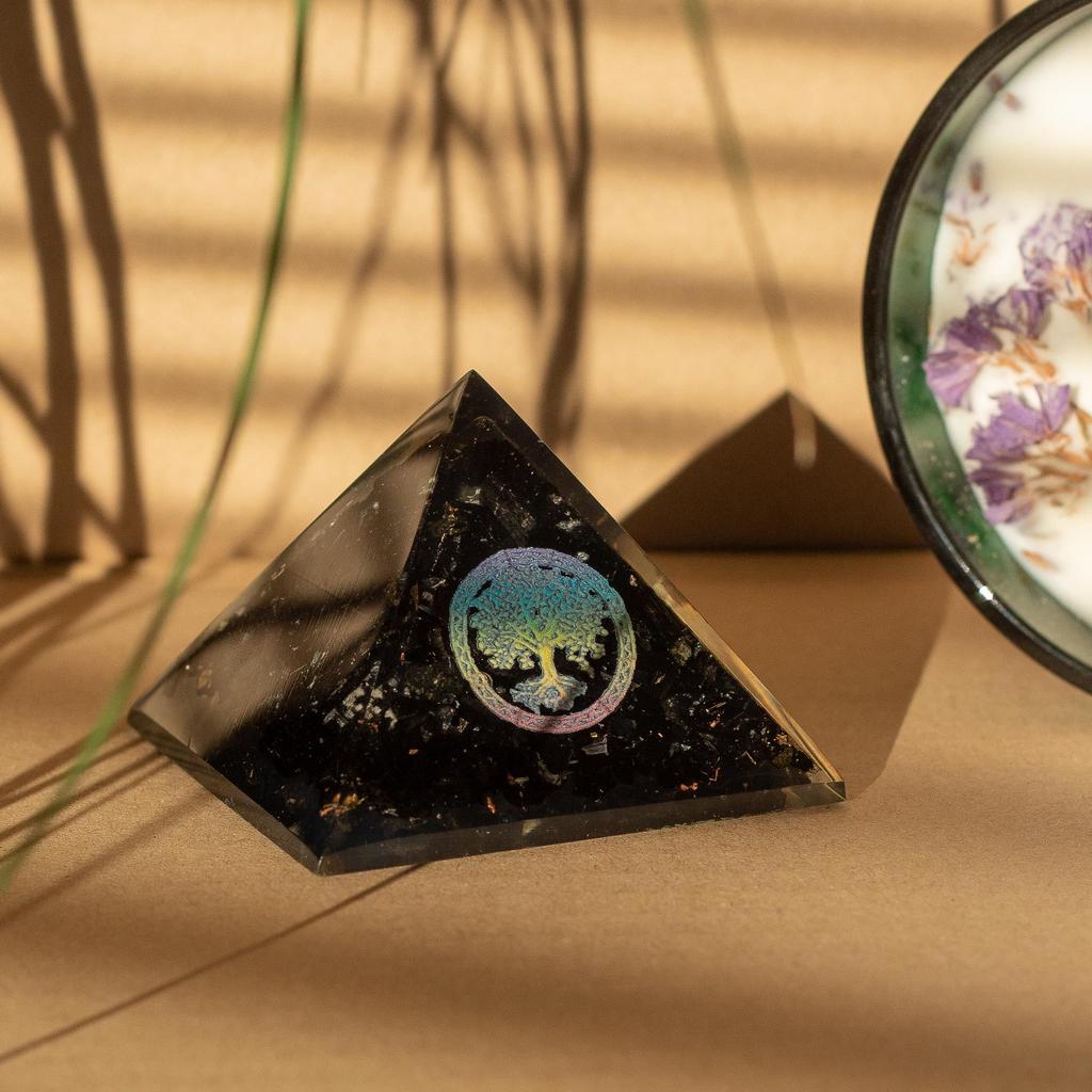 Small Orgonite Pyramids 5.5x4.5cm – Tree of Life – Black Tourmaline Chips