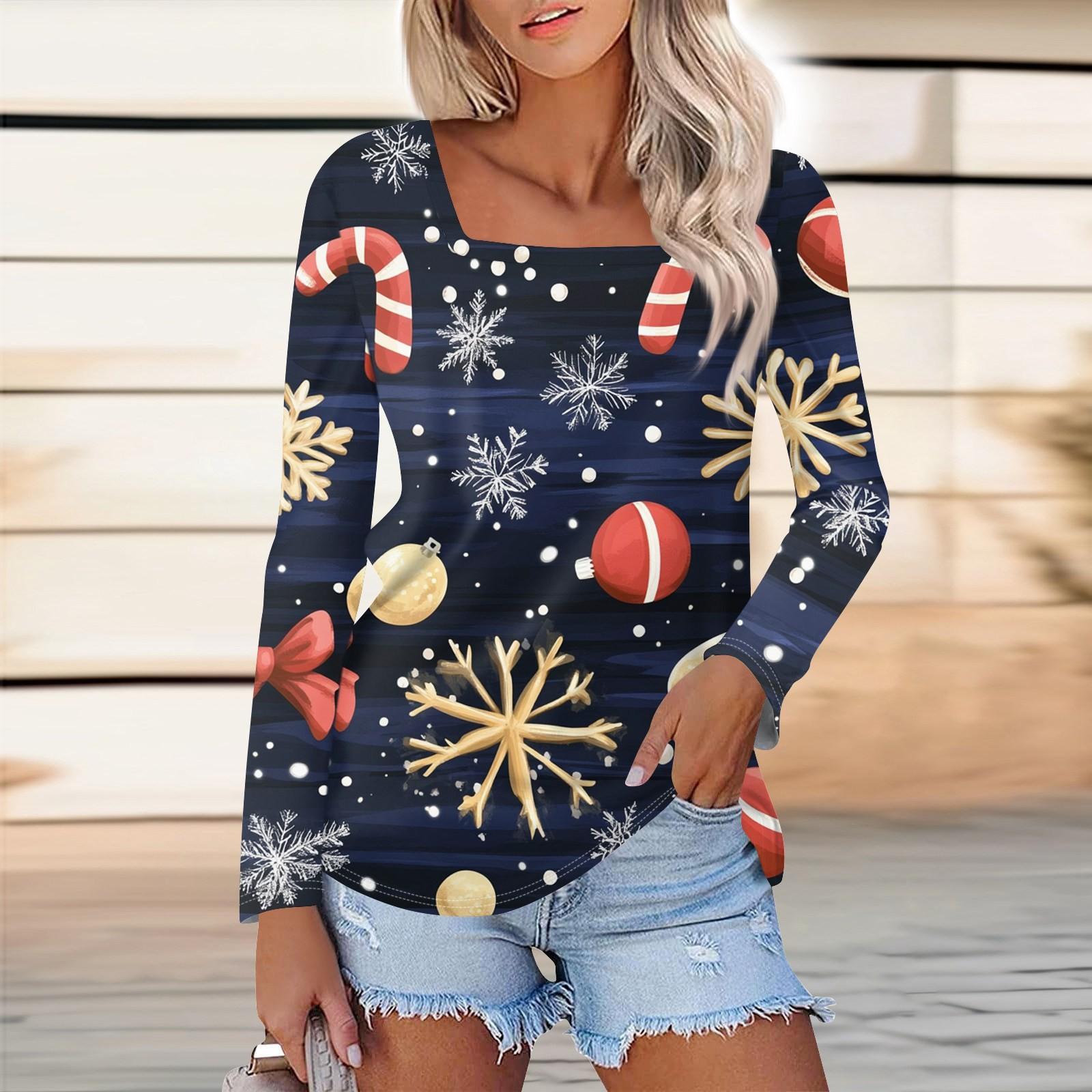 Женская модная повседневная рубашка с длинными рукавами и рождественским принтом — фото 7