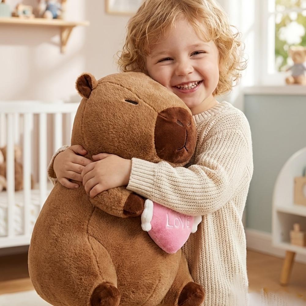 Large Love Capybara Plush with Holding Heart Cute Bow Stuffed Animal Soft Plushies Toys Romantic Sweet Gifts for Kids Girlfriend