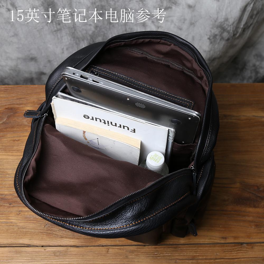 NZPJ Leather Men's Backpack Natural Cowhide Schoolbag Casual Travel Bag Black Fashion Computer Bag Capacity 16 Inch Laptop