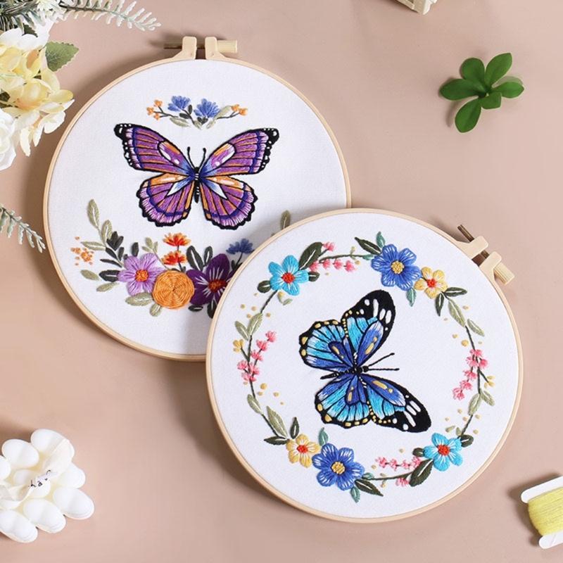 Butterfly Floral Embroidery Kits Embroidery Set with Thread and Needle Embroidery Starter Kits Crosses Stitching Set