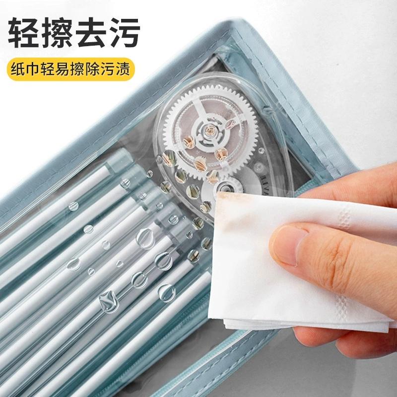 2-layer Transparent Simple Pen Bag Large Capacity Pencil Case Student Cosmetic Stationery Zipper Storage Bag Office School Suppl