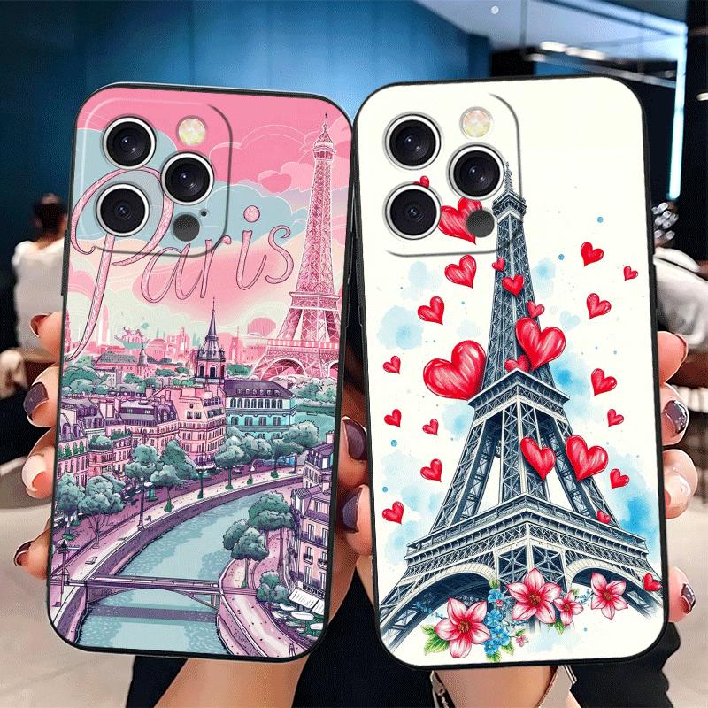 France Eiffel Tower Paris Soft Phone Case for iPhone 16 16E 17 Air 15 Pro Max 14 Plus 13 Mini 11 12 7 Black Cover Back Shell