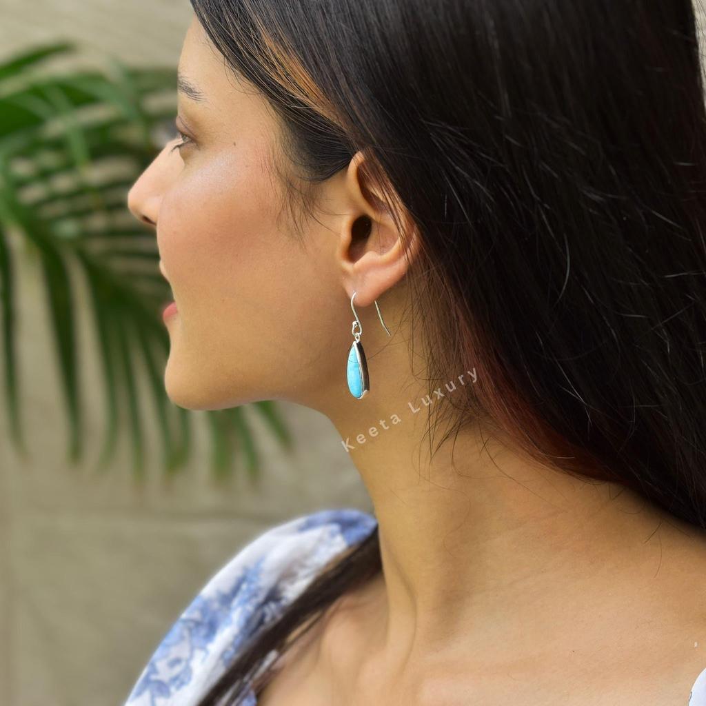 Genuine turquoise earrings long gemstone boho earrings for women Sterling silver handmade dangles Turquoise drop earrings Unique gifts