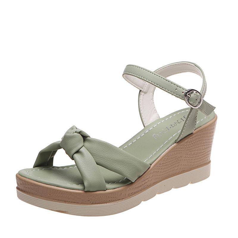2022 Summer New Wedge Sandals Women's Thick-soled Increased One-word Buckle Strap Platform High-heeled Sandals