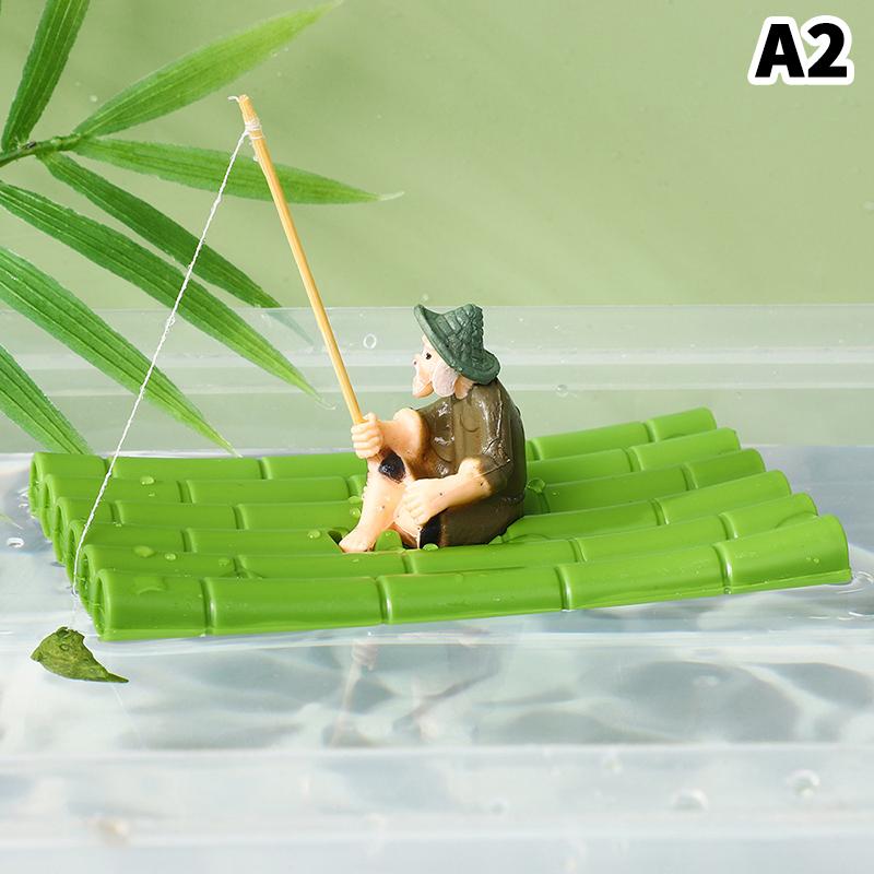 

Плавающий Декор для Аквариума Декор Мини-Сада Старик с Удочкой Дизайн Плавучего Плота Декорация Ландшафта Аквариума