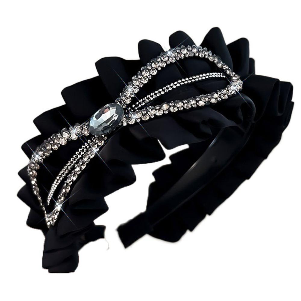 Rhinestone Black Hairband Cloth Wrinkle Headband Luxury Women Hair Hoop  Daily