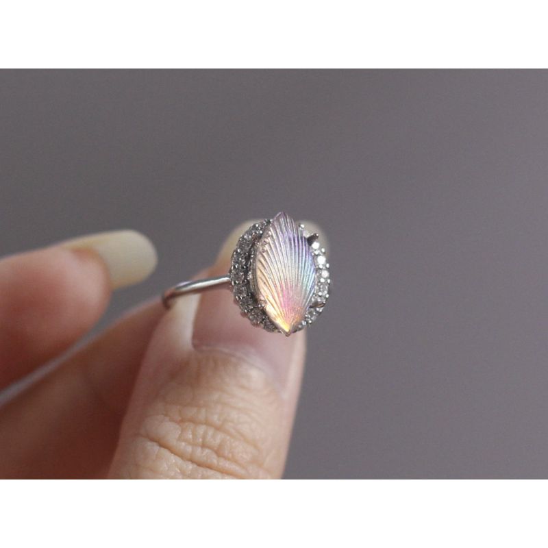 

European and American Pink Chinese Antique Imitation Opal Murano Murano Vintage Glass Vintage Adjustable Ring Women Dark brown