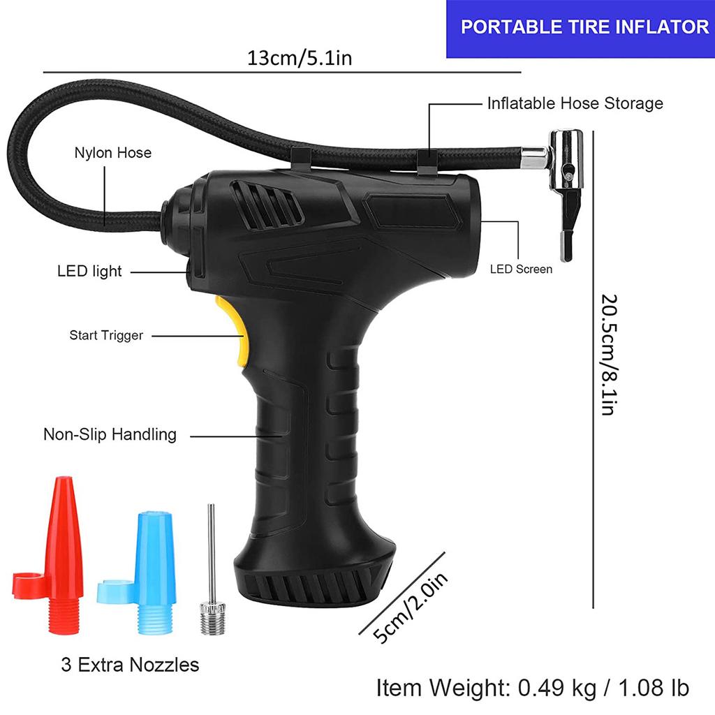 Akku-Reifenfüller, 12 V, 120 W, wiederaufladbarer USB-Luftkompressor, elektrische Handpumpe, digitale Reifenpumpe für Auto, Motorrad, Fahrrad