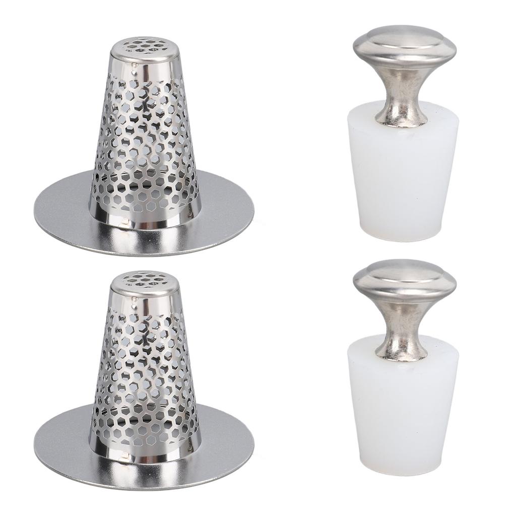 2 Pcs Bathroom Sink Drain Strainers with Silicone Plug Stainless Steel Anti Clogging Bathroom Sink Hair Catchers for