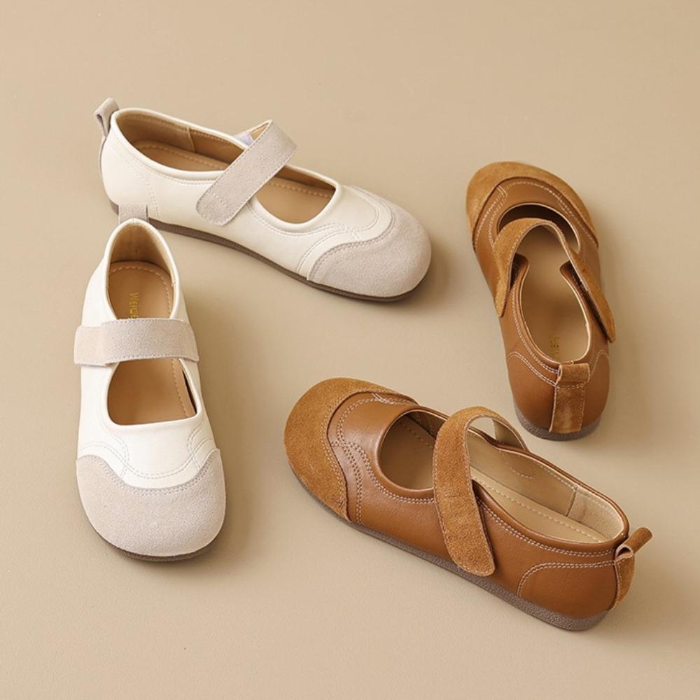 Women's Flats Leather Mary Jane Shoes Women's French Round Toe Flat Shoes Soft Sole Women's Shoes