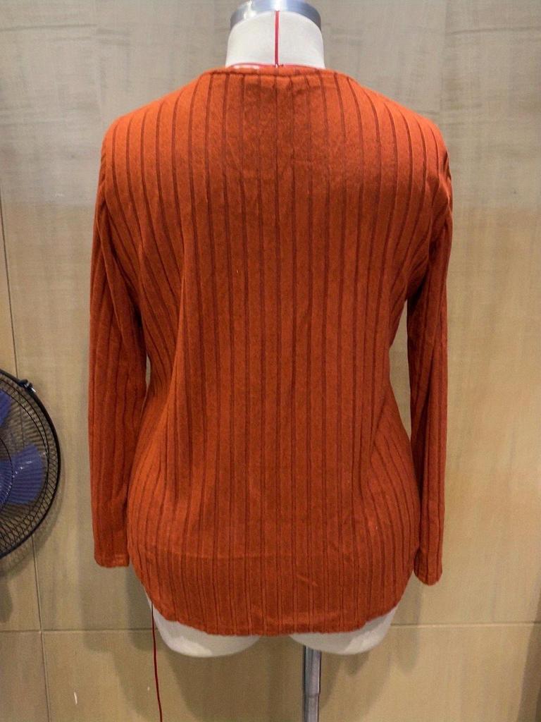 2025 Autumn/Winter Plus Size Women's V-Neck Long Sleeve Ribbed Loose Top