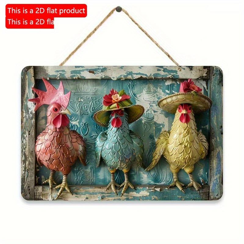 2D Platt Träskylt 30*20cm Vintage Rustik Bondgård Vintage Kyckling Plåtskylt, Dekorativ Väggkonst för Hem och Garage, Hängande Dekor Inomhus Utomhus