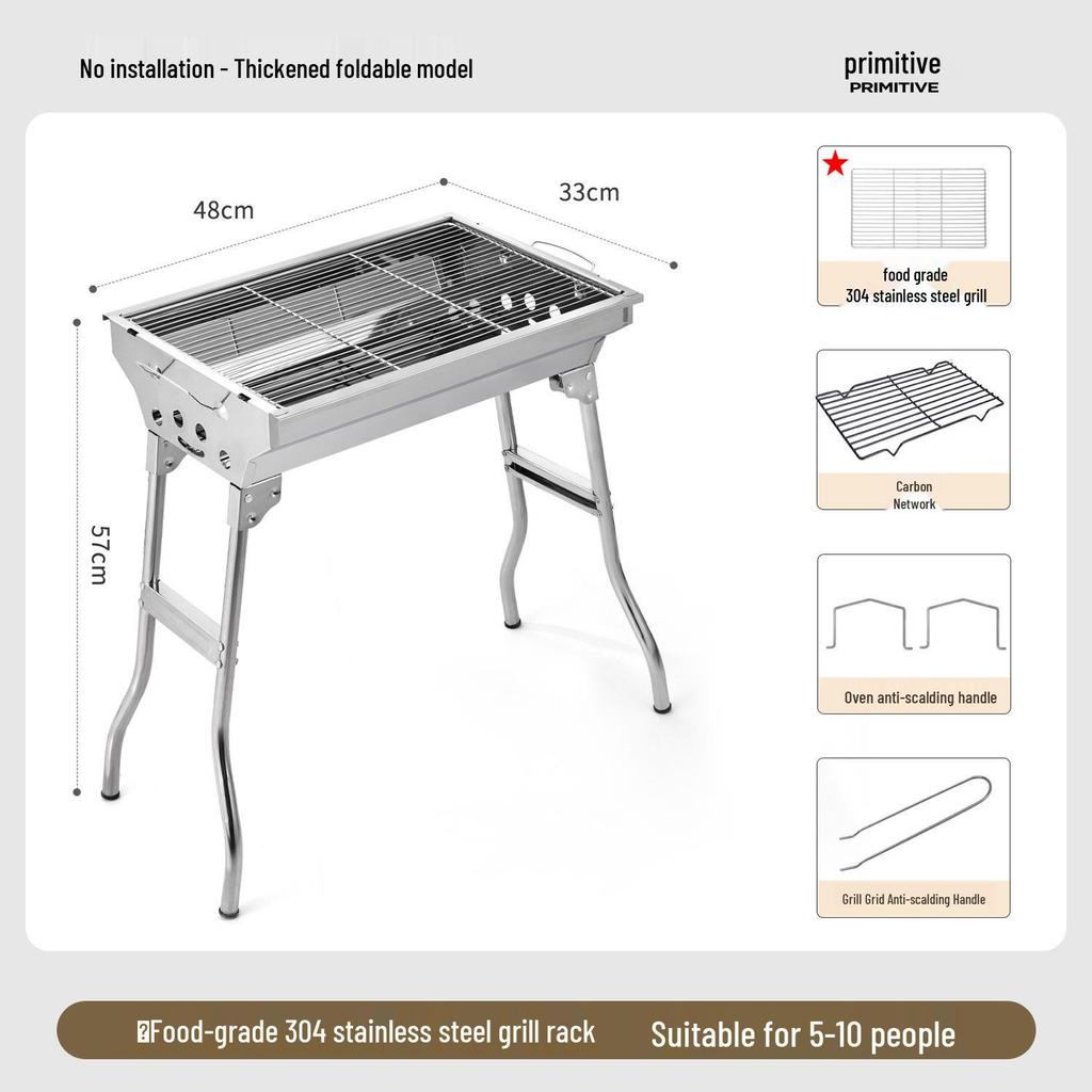 Large Stainless Steel Portable Folding Charcoal BBQ Grill for Outdoor and Home Use