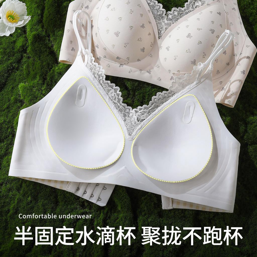 Spring and summer pastoral style, small floral jelly glue, lace breast design, no steel ring, breathable bra cover gathering
