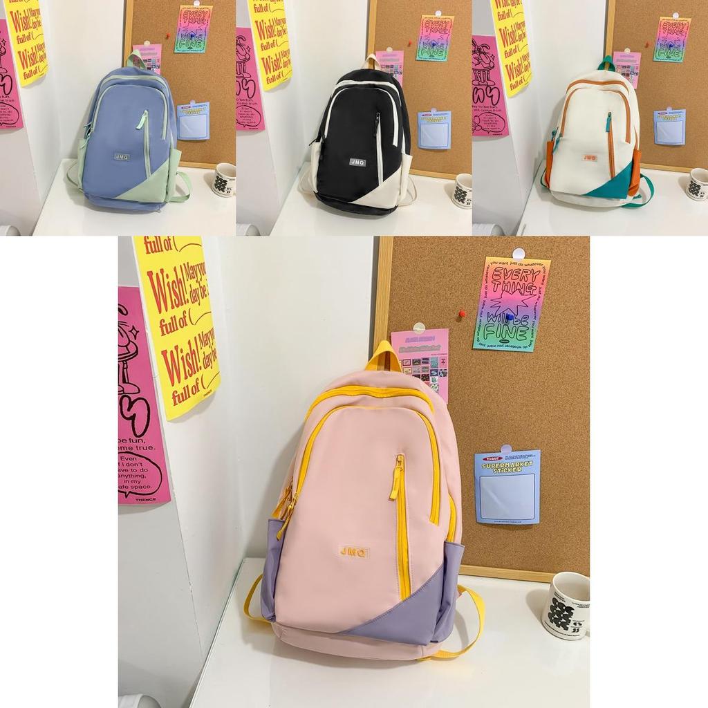 Simple Color Blocked Letter Decor Student Casual Backpack For School Daily Use