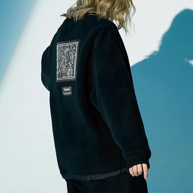 Li Ning X Artist DFT Wade Series Zábavný Vzor Volná Fleecová Teplá Mikina s Kulatým Výstřihem Unisex mikina Černá AWDRE75-1