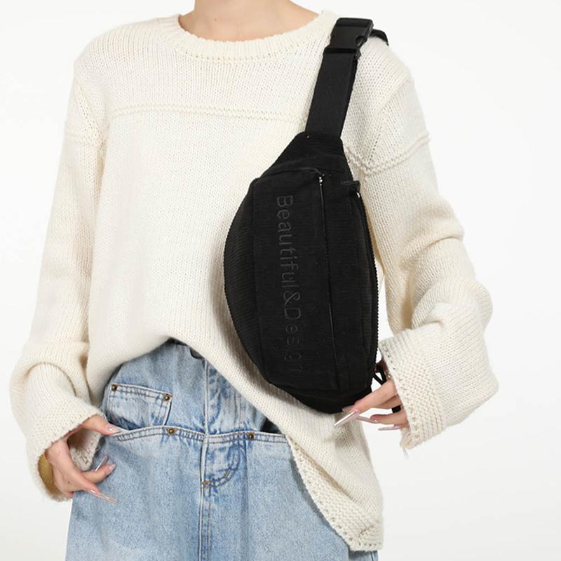 Fløyel midjeveske for kvinner brodert bokstav Fanny pack hoftevesker enkel skulder crossbody brystveske