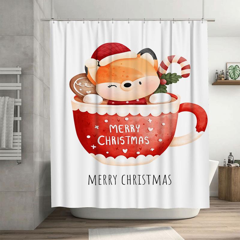 

Tuniu Charming Christmas Bathroom Decor Cute Holiday Shower Curtain Festive Merry Christmas Backdrop Adorable Winter Themed Deco W60H190(CM)-1 Pcs