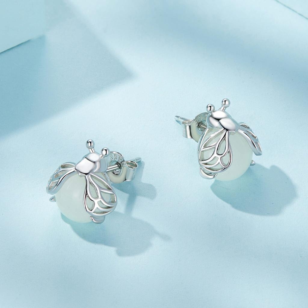 Glowing Firefly Silver Stud Earrings 925 Silver