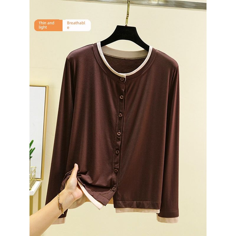 Long Sleeves Modal Homewear Tops Thin Spring/Summer Outer Shawl Cardigan Loose Plus Size Buckle Air Conditioning Blouse