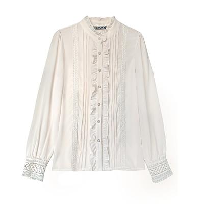 Stand-collar Chiffon Shirt for Women In Women's Ruffle Spring New Style Small Person Sweet Temperament Versatile Shirt Top