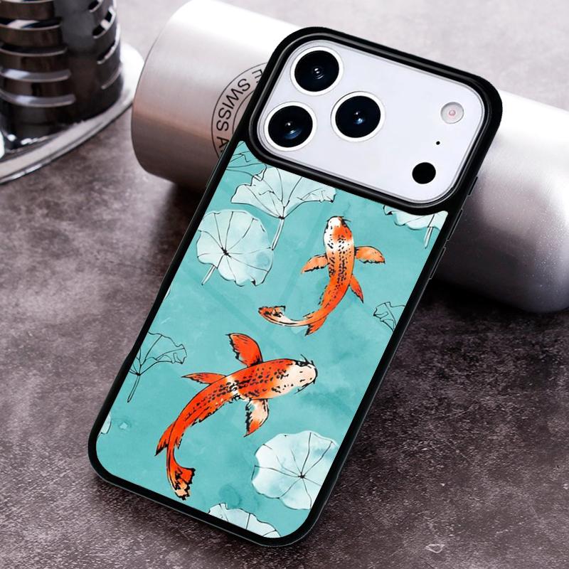 Japanese Koi Fish Phone Case for iPhone 17 16 15 Pro Max Air 14 13 12 11 Plus Shockproof Cover