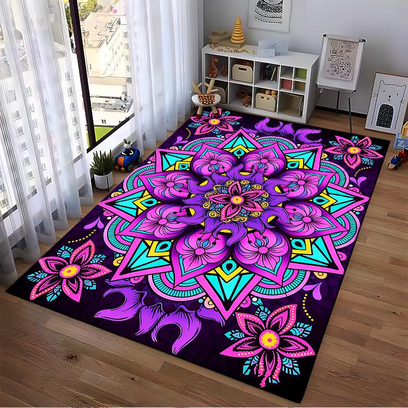 Colorful Mandala Pattern Carpet with Pink and Purple Floral Design Suitable for Use As an Anti-slip for Living Room Bedroom Sofas