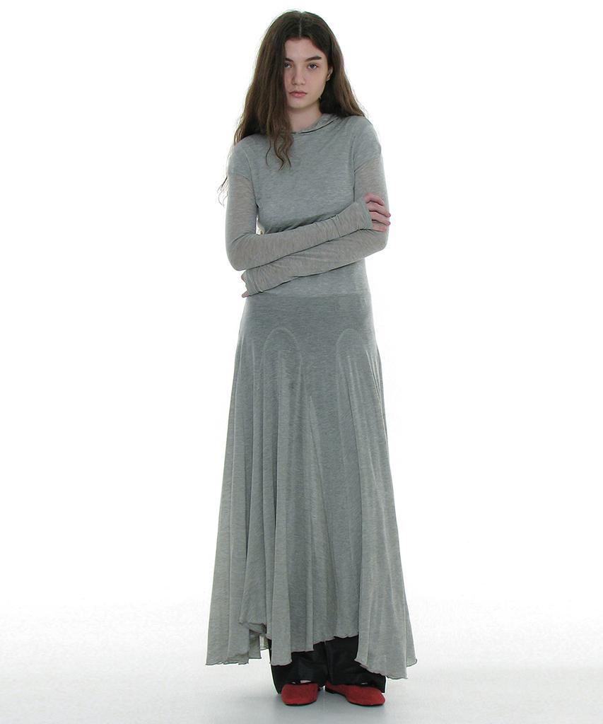 Partimento Woman Sheer Layered Hoodie Flare Dress_Melange