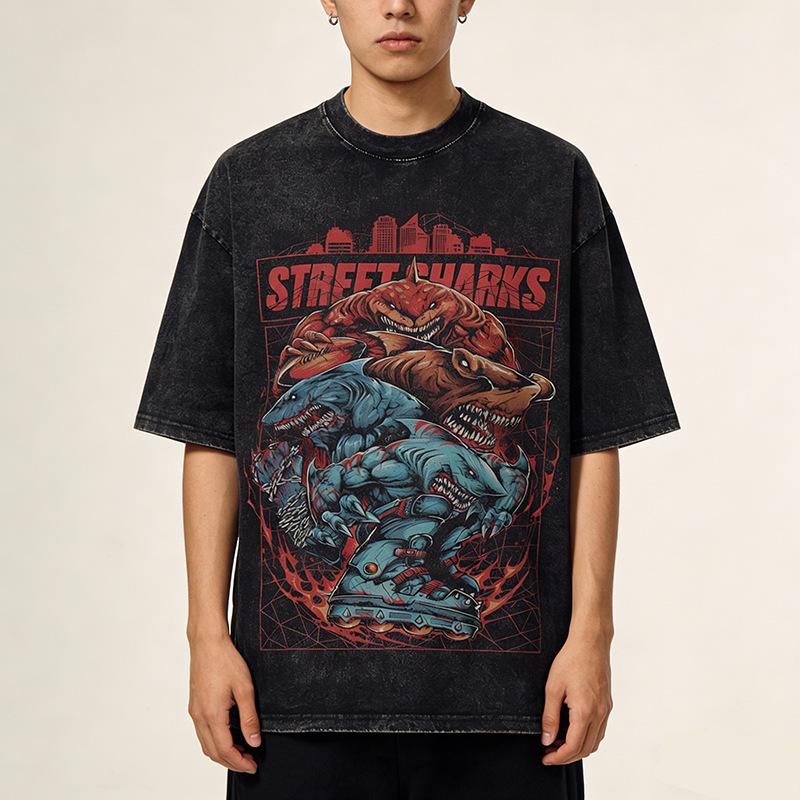 Spring And Summer American Men'S T-Shirt High Street Trendy Brand Vintage Loose Wash Half Sleeve Vintage Top Men