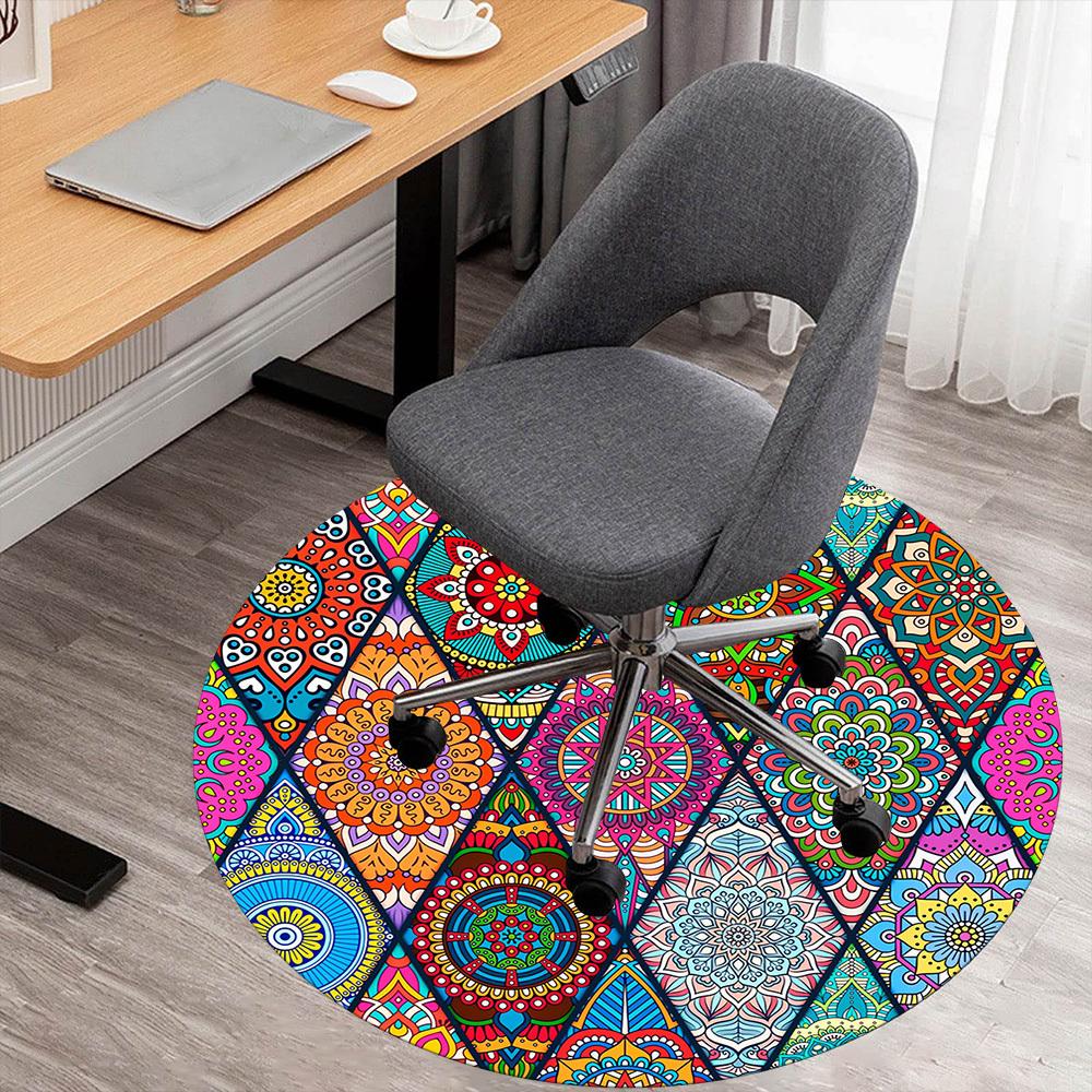1pc Mandala Colorful Round Chair Mat Area Rug - Non-Slip, Floor Mat for Office, Bedroom, and Indoor Decor C1118195