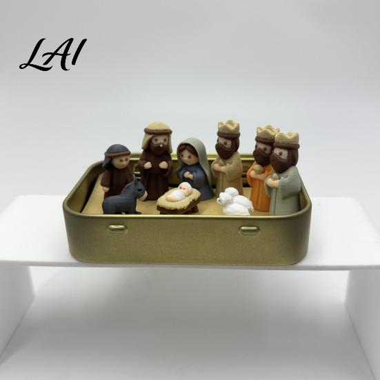 Miniature Nativity Set Mini in Tin Box 3D Printed Pocket Scene Set Small for Desk Christmas Holy Family Jesus Figurines Easter Decoration