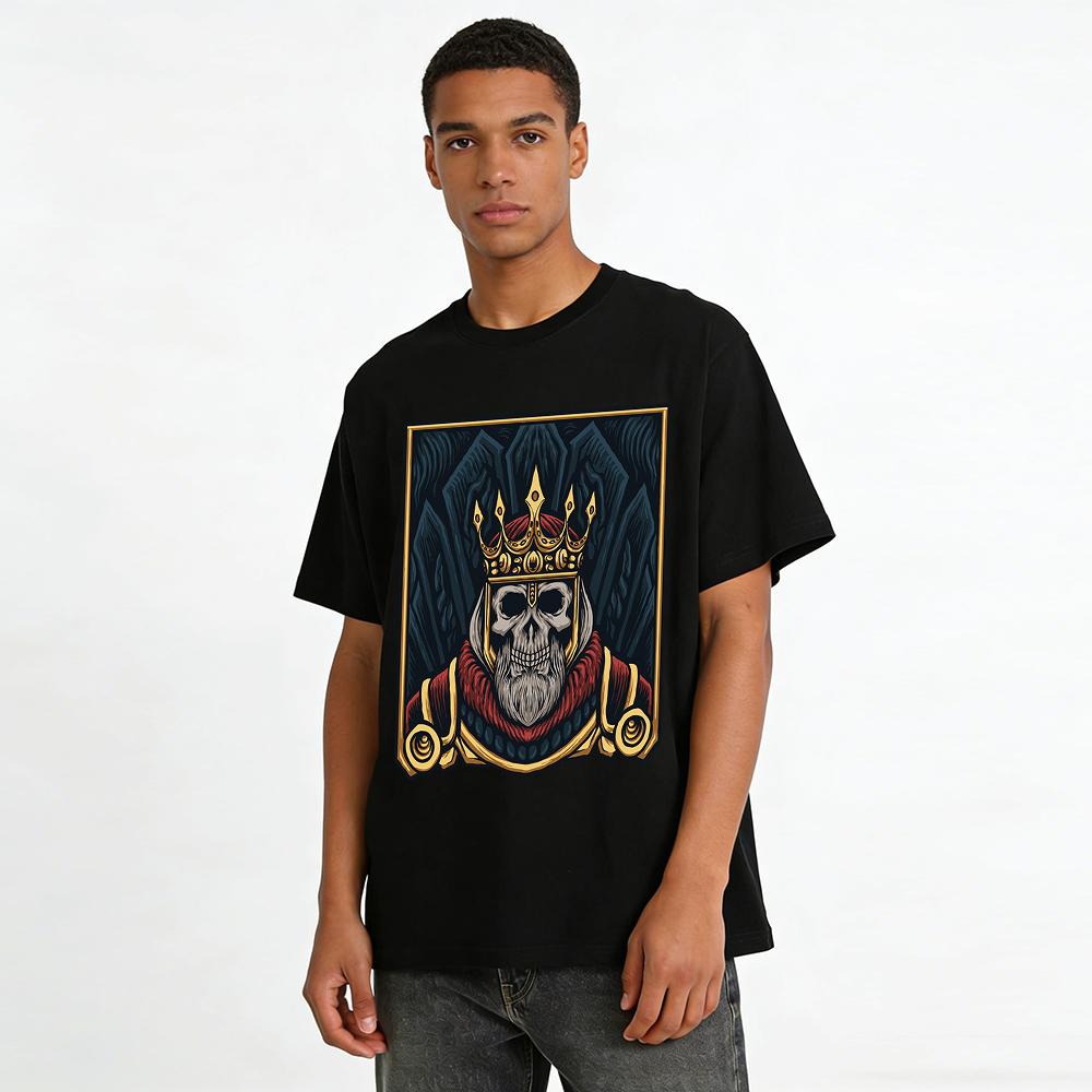 Dark Style Skull King Print Trendy Casual Crew Neck Short Sleeve T-Shirt Pure cotton T-shirt